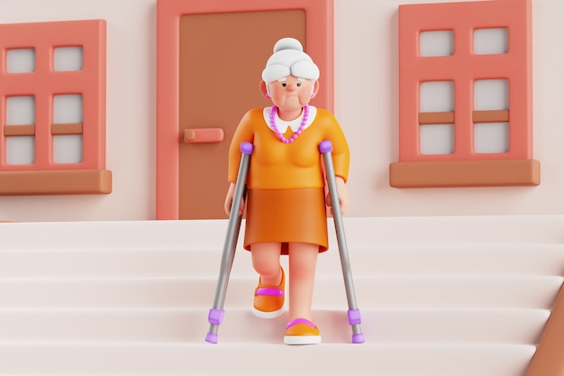 3d render of old woman with reduced mobility