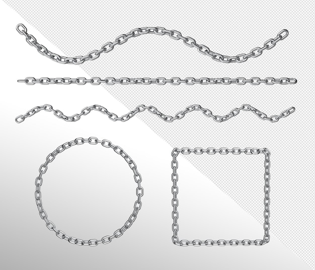 3d render realistic chain in chrome on transparent background