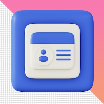Ui ux 웹 모바일 앱 소셜 미디어 디자인을 위한 3d 렌더링 간단한 파란색 신분증 아이콘 템플릿