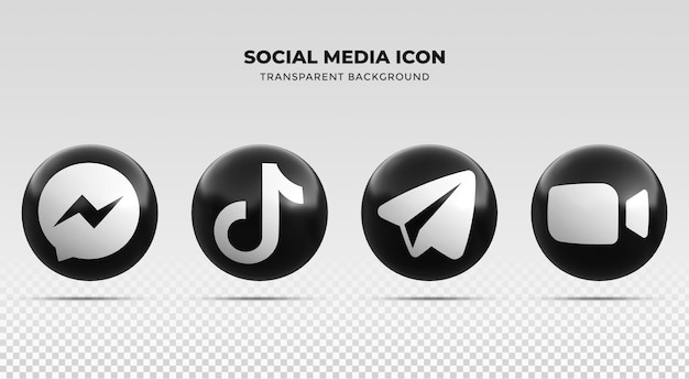3d 렌더링 소셜 미디어 블랙 아이콘 팩 소셜 미디어 로고 컬렉션