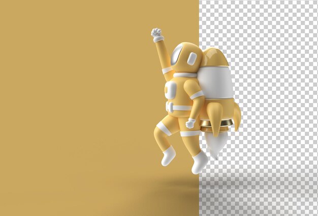 3d render spaceman astronaut flying with rocket