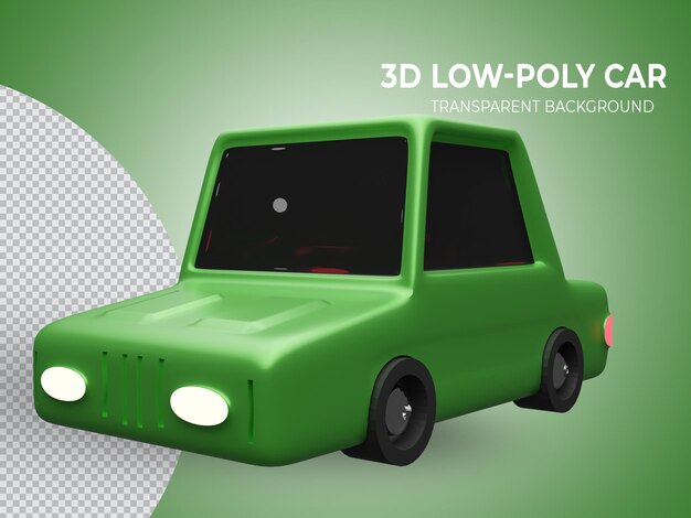 3dレンダリングされた高品質の緑のlowpolyアニメーション車の正面図 プレミアムpsdファイル
