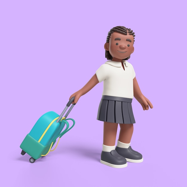 Free PSD 3d rendering of afro girl in classroom