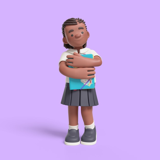 Free PSD 3d rendering of afro girl in classroom