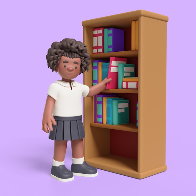 3d rendering of afro girl in classroom