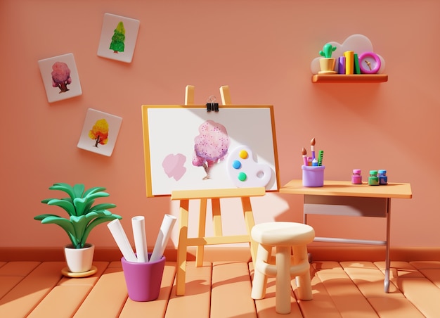 Rendering 3d dell'illustrazione dello studio d'arte