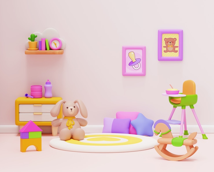 무료 PSD 아기 방의 3d 렌더링