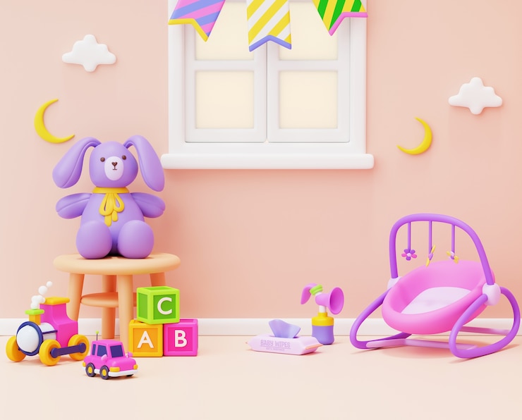무료 PSD 아기 방의 3d 렌더링