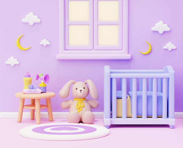 Free PSD 3d rendering of baby room