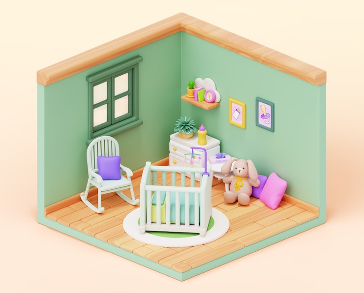 무료 PSD 아기 방의 3d 렌더링