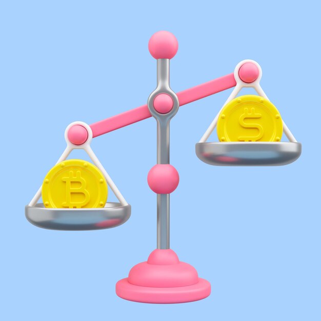 3d rendering of balance bitcoin icon