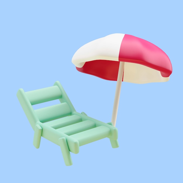 3d rendering of beach chair and umbrella travel icon
