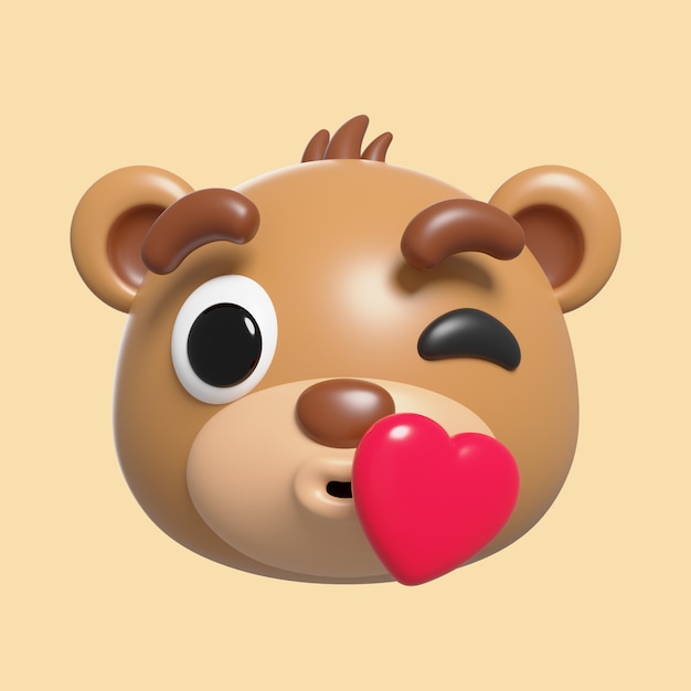 Rendering 3d dell'icona emoji dell'orso