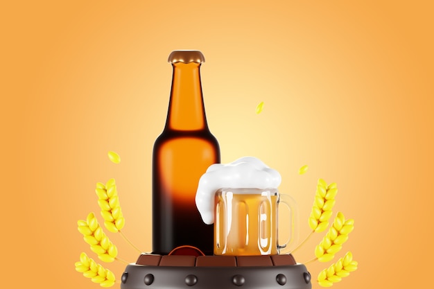 Free PSD 3d rendering of beer still life background