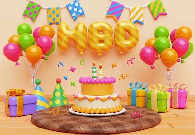 Free PSD 3d rendering of birthday at home illustration