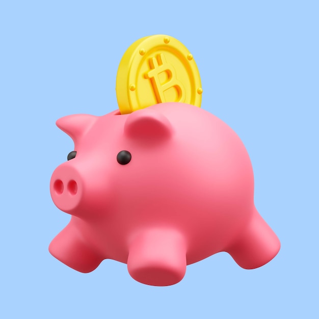 3d rendering of bitcoin piggy bank icon