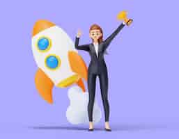 Free PSD 3d rendering of businesswoman character composition