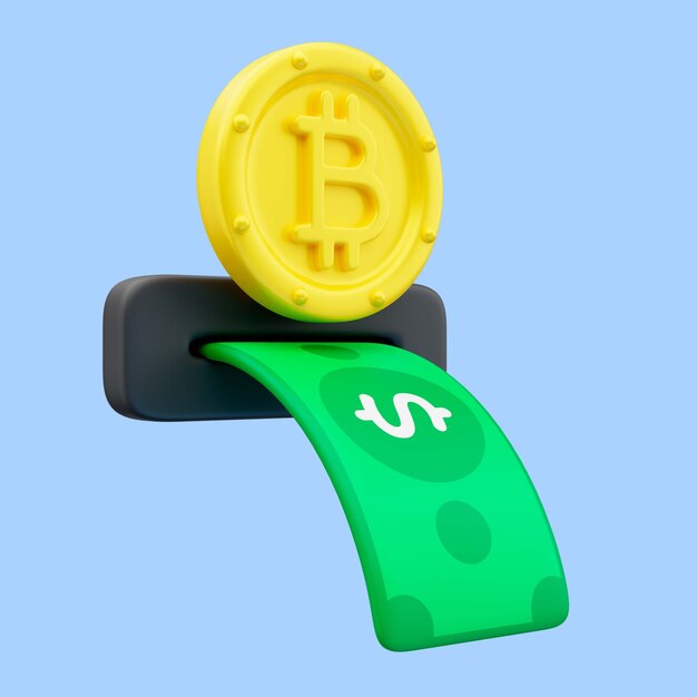 3d rendering of cash withdraw bitcoin icon