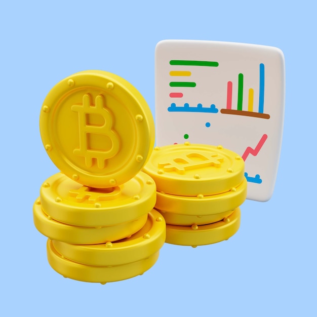 차트 bitcoin 아이콘의 3d 렌더링