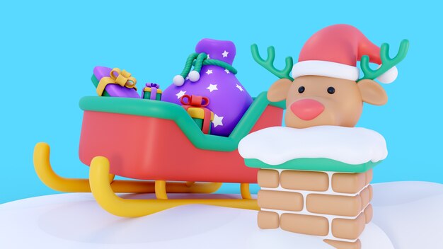 3d rendering of christmas background with icons