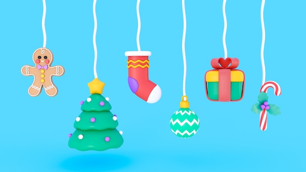 Free PSD 3d rendering of christmas background with icons