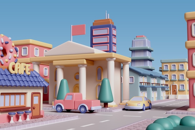 3Dレンダリング 都市イラスト