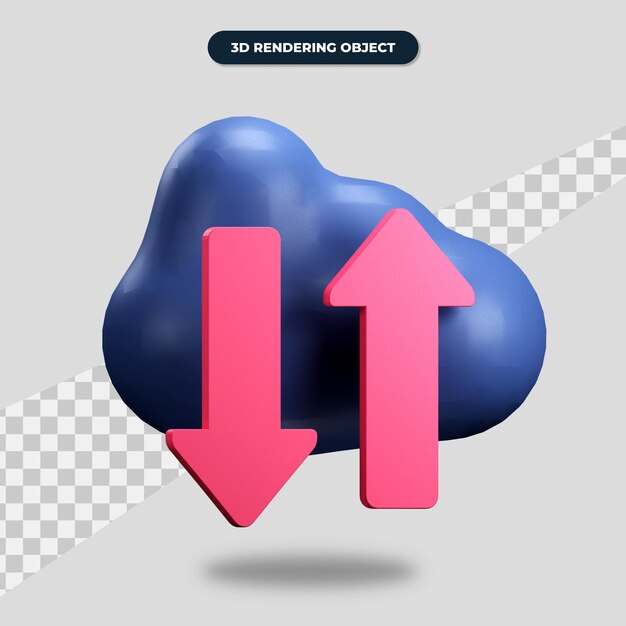 3d rendering cloud icon, cloud with arrow up and arrow down