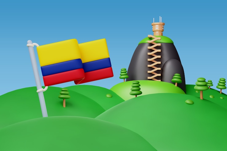 Free PSD 3d rendering of colombian flag on hills