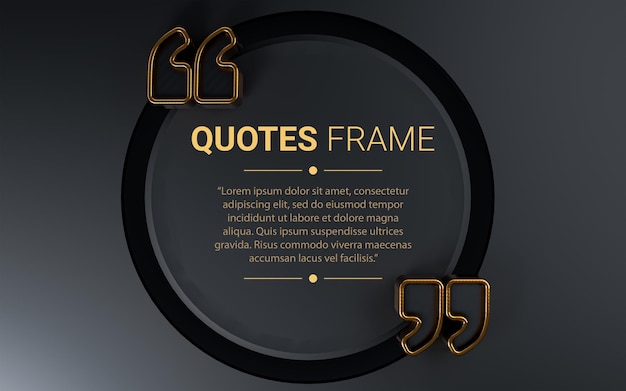 3d rendering dark and gold quotes frame box empty space background Premium Psd