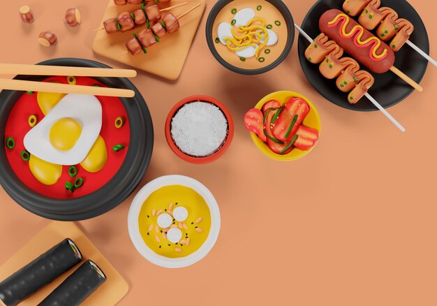3d rendering of delicious asian food