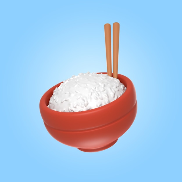 Free PSD 3d rendering of delicious rice bowl