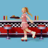 Free PSD 3d rendering of diner waitress character