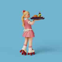 Free PSD 3d rendering of diner waitress character