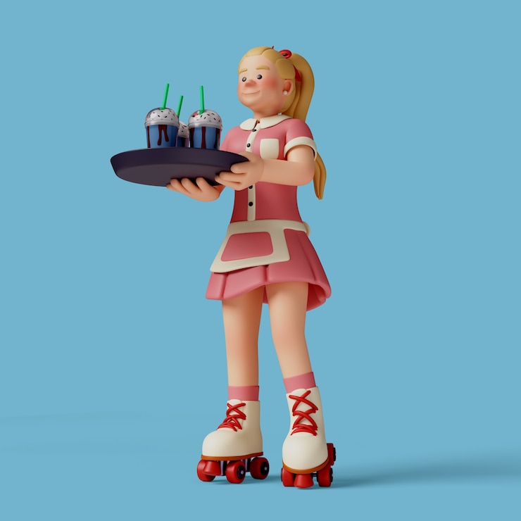 Free PSD 3d rendering of diner waitress character