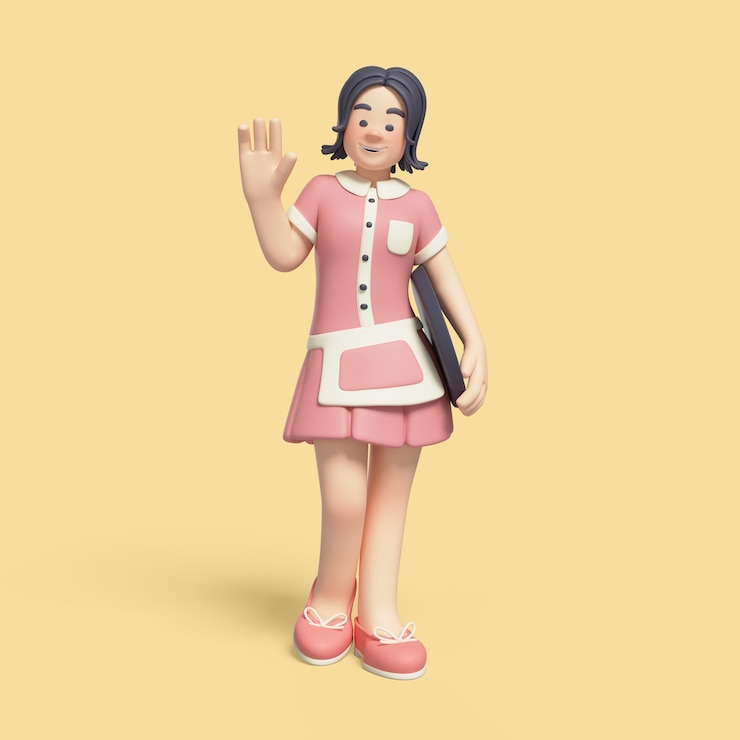 무료 PSD 식당 웨이트리스 캐릭터의 3d 렌더링
