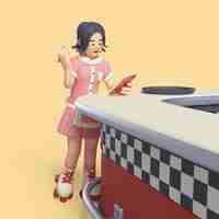 Free PSD 3d rendering of diner waitress character