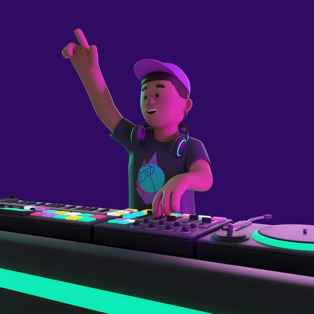 PSD gratuito rendering 3d del personaggio dj