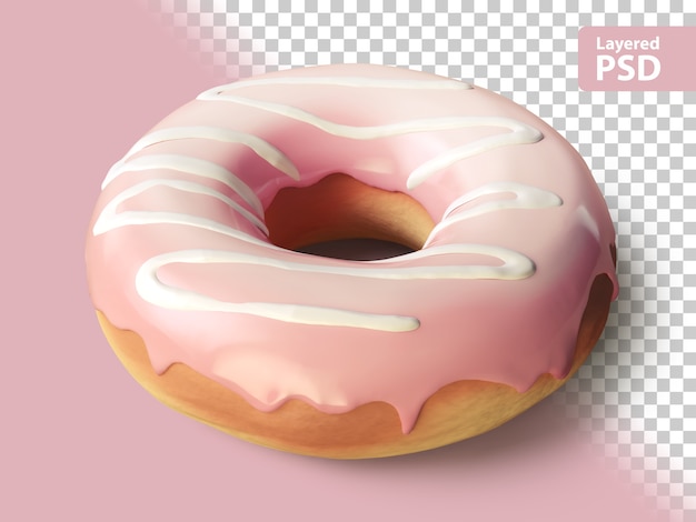 Rendering 3d di una ciambella con guarnizione rosa