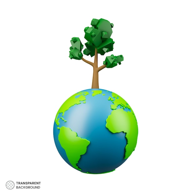 Free PSD 3d rendering of earth icon with tree isolated