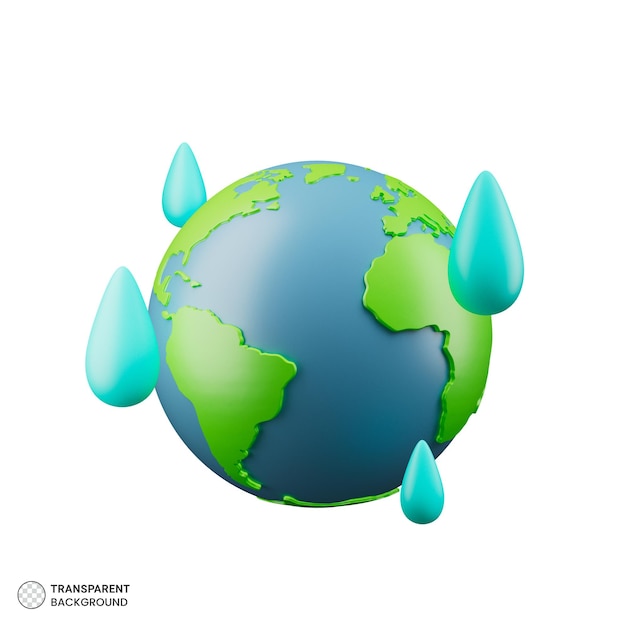 3D Rendering of earth icon with water drop isolated