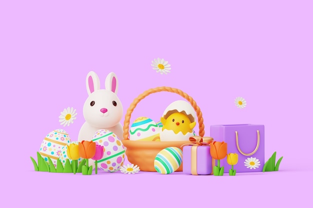 Free PSD 3d rendering of easter sales background