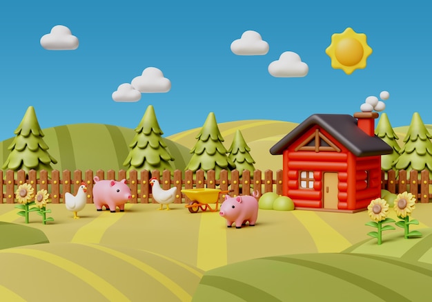 Free PSD 3d rendering of farm illustration