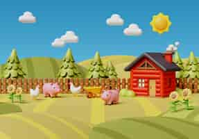 Free PSD 3d rendering of farm illustration