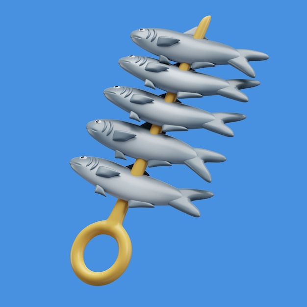 Free PSD 3d rendering of  fish and sea food icon
