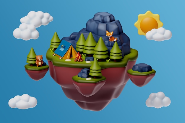 Free PSD 3d rendering of floating island  illustration