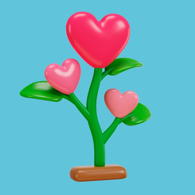 Free PSD 3d rendering of flower heart icon