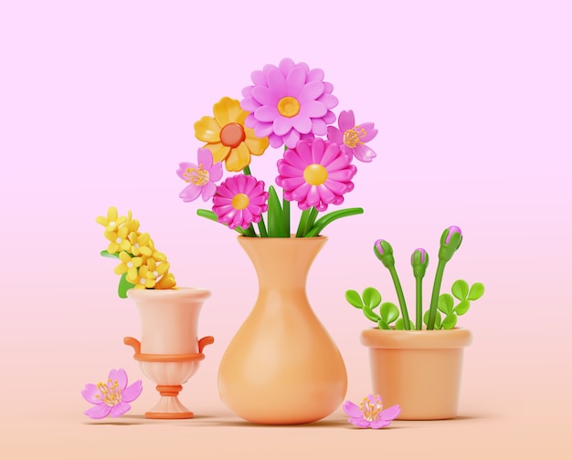 Free PSD 3d rendering of flowers still life background