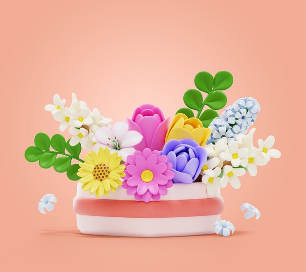 3D 繪製的花朵與靜物