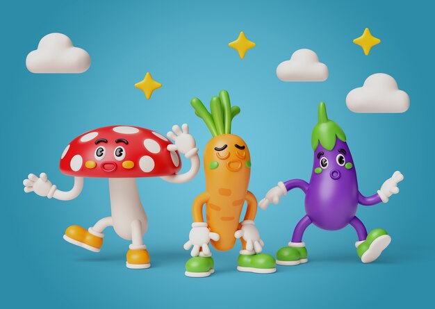 3d rendering of food friends characters