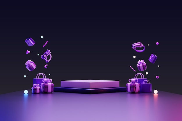 3d rendering of futuristic metaverse sales podium